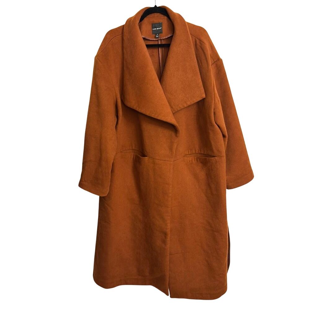 Lane Bryant Peacoat Womens Size 20 Burnt Orange Wool Blend Open Front Coat